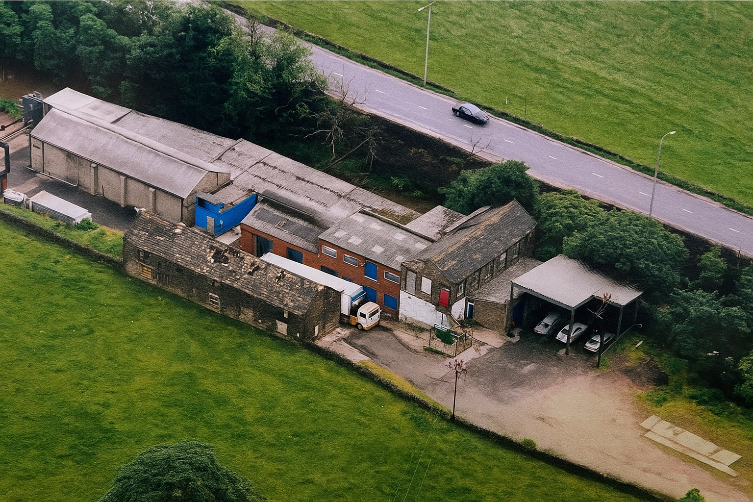 An old aerial view of Hoyle Mill Thurlstone showing it's history through the years.